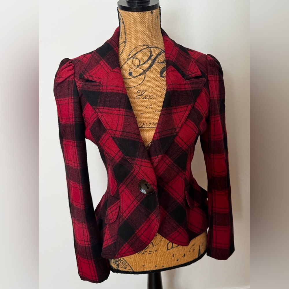 Vintage Red and Black Plaid Blazer